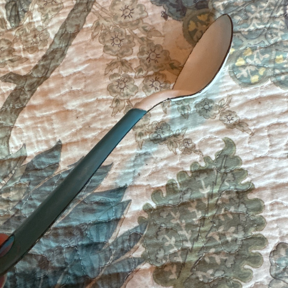Authentic Vintage Teal & White Enamel Serving Spoon Enamelware - Picture 3 of 5